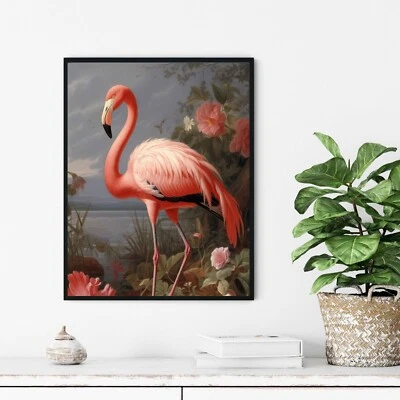Pôster vintage com estampa de arte de pássaro flamingo pintura de arte de parede - Imagem 1 de 4