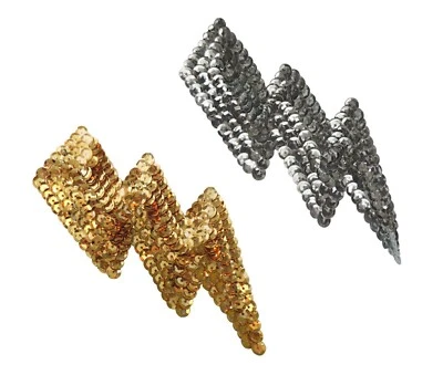 LIGHTNING sequin applique patch sew on embellishment thunder bolt flash zig zag  - Image 1 of 2