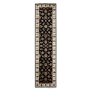 2'6"x10' Dreihorn schwarz Wolle Seide handgeknüpft Rajasthan Design Läufer Teppich R75383 - Bild 1 von 7