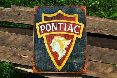 Pontiac Motors 1930 Logo Tin Metal Sign - GM - Indian Head - Nostalgic - Retro - Image 1 of 4