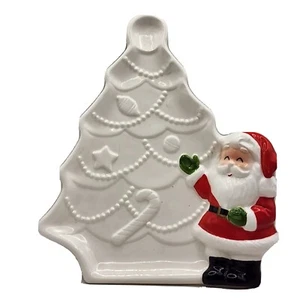 Plato de caramelo de árbol de Navidad de Papá Noel plato pequeño hecho en Japón años 80 vintage - Imagen 1 de 6