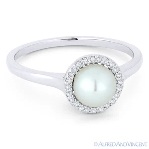 Anello destro in oro bianco 14 kt con perle d'acqua dolce e diamanti taglio tondo 0,08 ct aureola - Foto 1 di 1