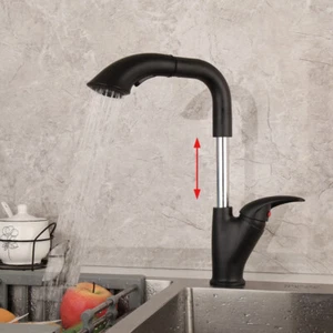 9" Schwarz Ausziehbar Up-Down Küche Spüle Mischbatterie 1 Griff Deck montiert Armaturen - Bild 1 von 12