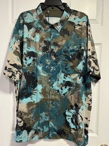 Mens Big&Tall UNDER ARMOUR Green Dockside SS Novelty Button Up Shirt ~ Size 3XL - Picture 1 of 4