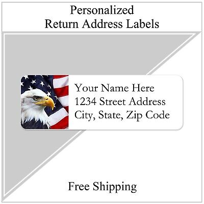 Return Address Labels Personalized Printed 3/4 X 2 1/4 American Eagle & Flag • 4.79$