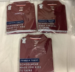 French Toast Polo Shirt Kids Size L Burgundy Short Sleeves Collar 3 Shirts - Picture 1 of 6