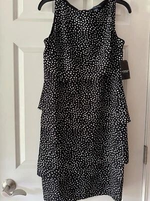 全新带标签 - Macy’s American Living 黑色白色圆点分层连衣裙 6 码全新带标签 79 美元 — 第 1/4 张图片