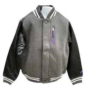 New NIKE Sportswear NSW Boys Varsity Jacket Black Grey Purple Trim 10-12 Years M - Picture 1 of 5