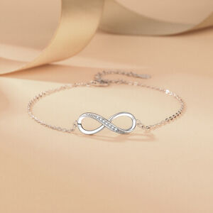 925 Silver Infinity with Cubic Zirconia Chain Bracelet Jewelry Gift for Daughter