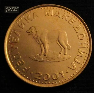 MACEDONIA DEL NORTE, 1 DENARIO 2001, PERRO OVEJERO MACEDONIO, SIN CIRCULAR. - Imagen 1 de 2