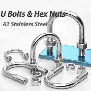 A2 Stainless Steel U Bolts & Hex Nuts M6 M8 M10 M12 Clamp Pipe Tube Marine - Foto 1 di 52
