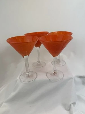 Juego de 4 vasos Martini de vidrio artístico soplado a mano - vidrio con carcasa naranja Foto 1 de 4