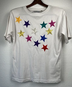 Camiseta vintage para mujer S bordada folette blanca multicolor estrellas años 80/90 - Imagen 1 de 3