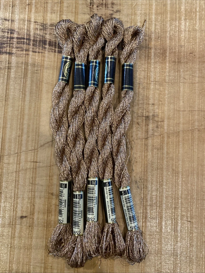 Lot Of 5 BRIGHT GOLD #5852 DMC Metallic Embroidery Floss Thread 27.3 Yards Ea