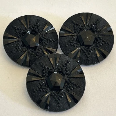 3 beautiful Vintage large Black Glass decorative Buttons - Image 1 of 4