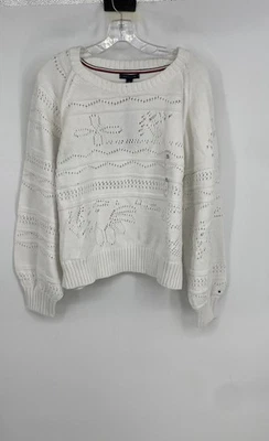 Женский пуловер Tommy Hilfiger белый хлопок с длинным рукавом размер X-Large - Изображение 1 из 4