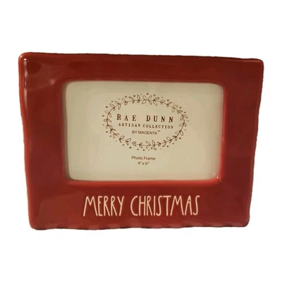 Marco de fotos de cerámica Feliz Navidad de Rae Dunn 4x6 rojo blanco foto de vacaciones Foto 1 de 4