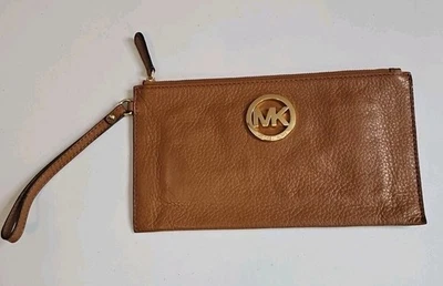 MICHAEL KORS Fulton Large Wristlet Bag  Brown Tan Pebbled Leather - Image 1 of 4