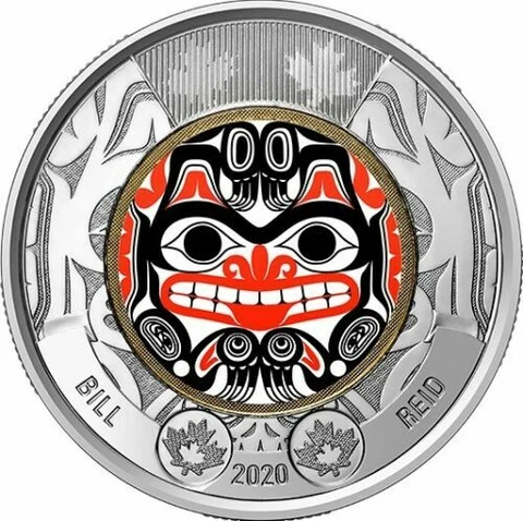2020 Canada Bill Reid's birth - Haida Art $2 COLOURED Toonie -- from roll Cover