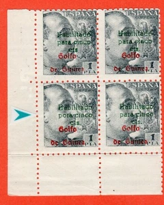 ESPAÑA GUINEA 1949 273A** NEGRO GRIS BLOQUE DE 4 UNO ERROR SOBRECARGA "PORA" - Imagen 1 de 1