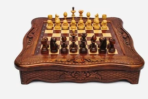 Set scacchi 19,7 pollici splendido grande legno di noce armeno grande dettaglio unico - Foto 1 di 6