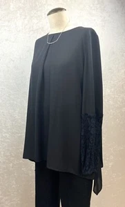 Karen Kane Womens Black Top Tunic Blouse Lace Sleeve Romantic Size Large Holiday - Picture 1 of 11