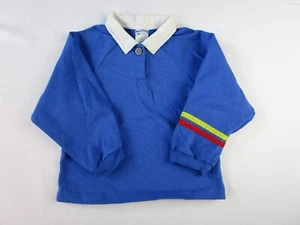 Toddler Boys Long Sleeve Casual Rugby Shirt 4T Royal Blue w/ Striped Sleeve - Picture 1 of 4