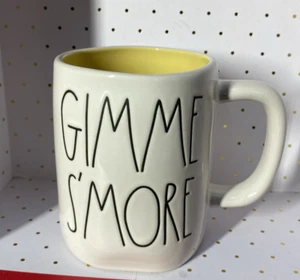 Rae Dunn Artisan Collection GIMME S'MORE Mug White Yellow Double Side Camping - Picture 1 of 8