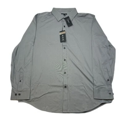 Alfani Alfatech Performance Shirt Men Large Grey White Yarn-Dyed Long Sleeve $60 - Image 1 of 4