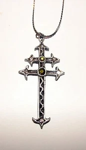 NEW PEWTER PATRIARCHAL CROSS OF LORRAINE PENDANT WITH CRYSTALS and 24" chain - Picture 1 of 2