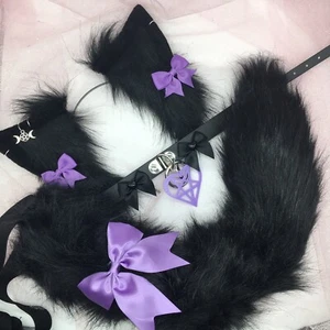 Negro Púrpura Cosplay Gatito Gato Diadema Orejas Cola Gargantilla Cuello Disfraz - Imagen 1 de 2