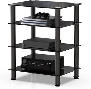 HiFi Rack AV Shelf 4-Tiers Glass TV Stand with 60x45.5x76 cm - Picture 1 of 8