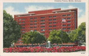 Postcard Alabama Mobile Creighton Towers St Michael & Bayou Sts Unused 1940s - Picture 1 of 1