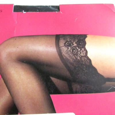 Medias sexy de encaje Victoria's Secret Little Things negras transparentes talla B Foto 1 de 4