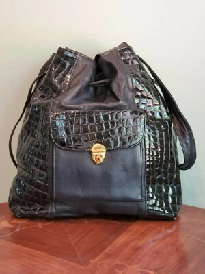 Elegante bolso de mano de hombro de cuero negro con patrón de piel de cocodrilo, nuevo Foto 1 de 4