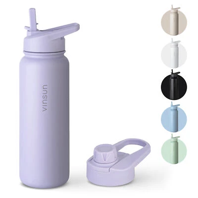 Trink Flasche Edelstahl 750ml Thermoflasche Sport Gym isoliert Strohhalm Vinsun - Bild 1 von 4