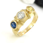 Ring In 18k/750 Gold - Brillant Ca.0,60 Ct W/p + Saphir + Citrin Je Ca, 0,30 Ct