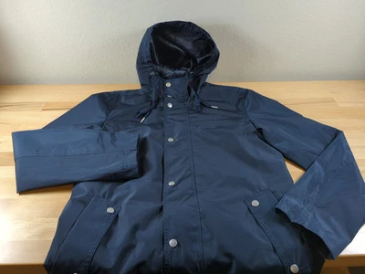 Abrigo chaqueta de lluvia para mujer Cole Haan pequeño azul marino empacable con capucha Foto 1 de 4