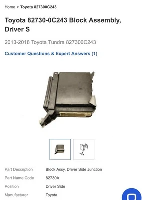 2013-2018 Toyota Tundra 827300C243 Driver Side Junction Block Open Box OEM - Image 1 of 4