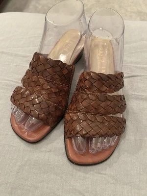 Sandalias David Tate Talla 7M Mujer Cuero Marrón Con Tacón. Hecho a mano en Italia. Foto 1 de 4