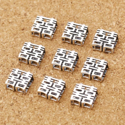 925 Sterling Silver Flat Double Happiness Beads Bracelet Necklace Spacer 11mm - Image 1 of 4