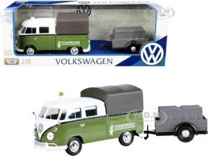 VOLKSWAGEN T1 PICKUP GREEN & WHITE & TRAILER "ROAD SERVICE" 1/24 MOTORMAX 79676 - Picture 1 of 7