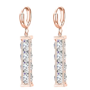 18k Rose Gold Layered Crystal Huggie Drop Leverback Earrings Made With Swarovski - Picture 1 of 4