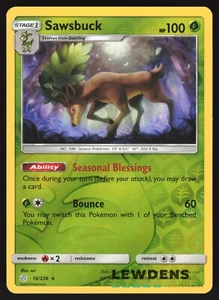 Sawsbuck - 16/236 - Reverse Holo Holo Rare - Cosmic Eclipse - Pokemon Card - Picture 1 of 2