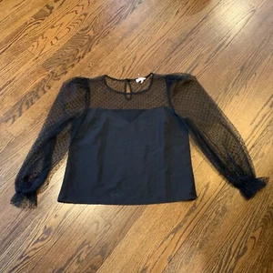 Women’s Black Top Sz L Sheer Mesh Dot Puff Sleeve Goth Whimsigoth Fairy Grunge - Picture 1 of 12