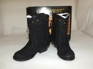 Old West Black Toddler Girls Corona Leather Fringe Fashion Boots size 5d - Picture 1 of 3