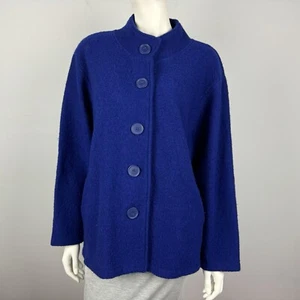 Fields Woman Size M Wool Blend Jacket Blue Oversized Front Pockets Long Sleeve - Picture 1 of 13