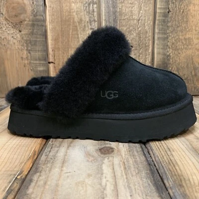 UGG DISQUETTE PLATFORM SLIPPER CLOG SUEDE / WOOL SANDAL BLACK WOMENS US 8 - Image 1 of 4
