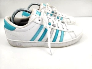 K Swiss Size 8 Women's Blue Aqua Stripe Leather Trainer Sneakers  - Picture 1 of 9