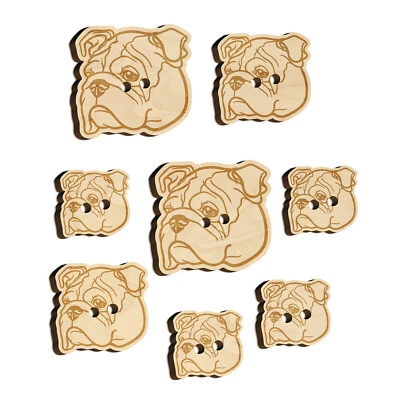 English Bulldog Head Wood Buttons for Sewing Knitting Crochet DIY Craft - Image 1 of 4